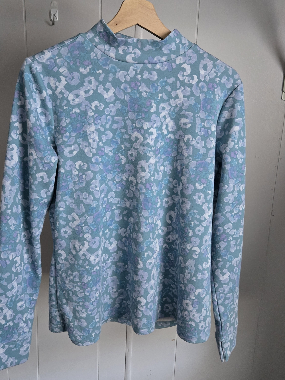 Blue Green Animal Print Mock Neck Top Women's M